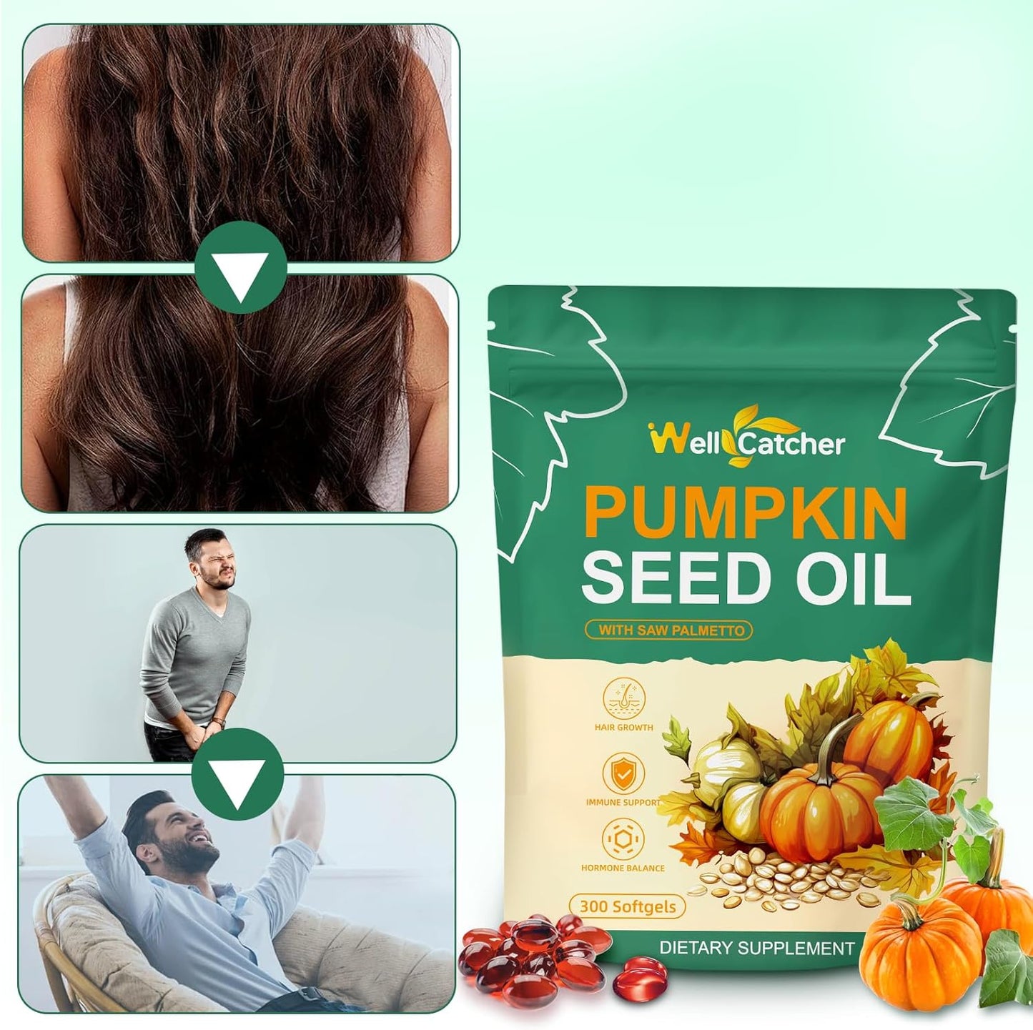 Pumpkin Seed Oil with Saw Palmetto Softgels: Organic 3000mg Pumpkin Seed Oil Capsules Cold Pressed for Hair Growth Bladder & Prostate Health Support with Black Seed Oil Zinc Per Serving 100 Servings