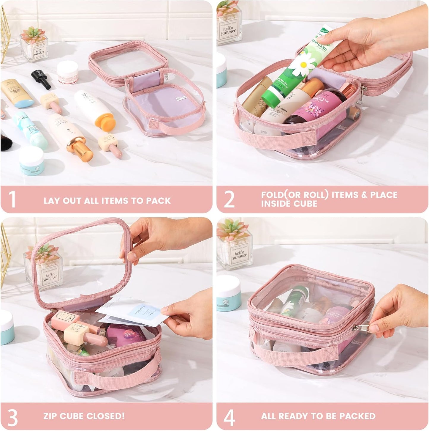 TSA approved small toiletry bag - clear travel pouch carry on case organizer reusable see-through pvc plastic small （pink