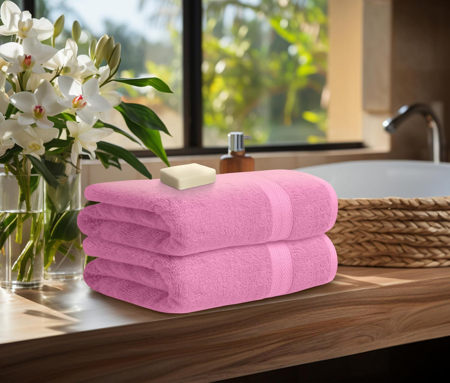Avalon Towels Pink Bath Towels Set of 4 pcs (27x54 inches), 100% Cotton Towel Absorbent and Quick Dry Pink Towels for Bathroom, Super Soft and Perfect for Daily Use