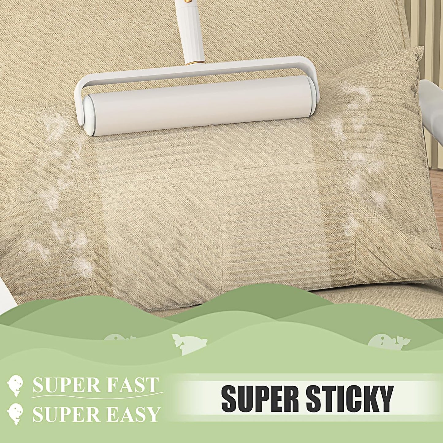 Super Sticky Large Lint Rollers for Floor Carpets, 9.45'' Cat & Dog Pet Hair Remover with 360 Sheets, Lint Rollers for Pet Hair Extra Sticky with Long Handle for Sofa, Cars, Curtains and Clothes