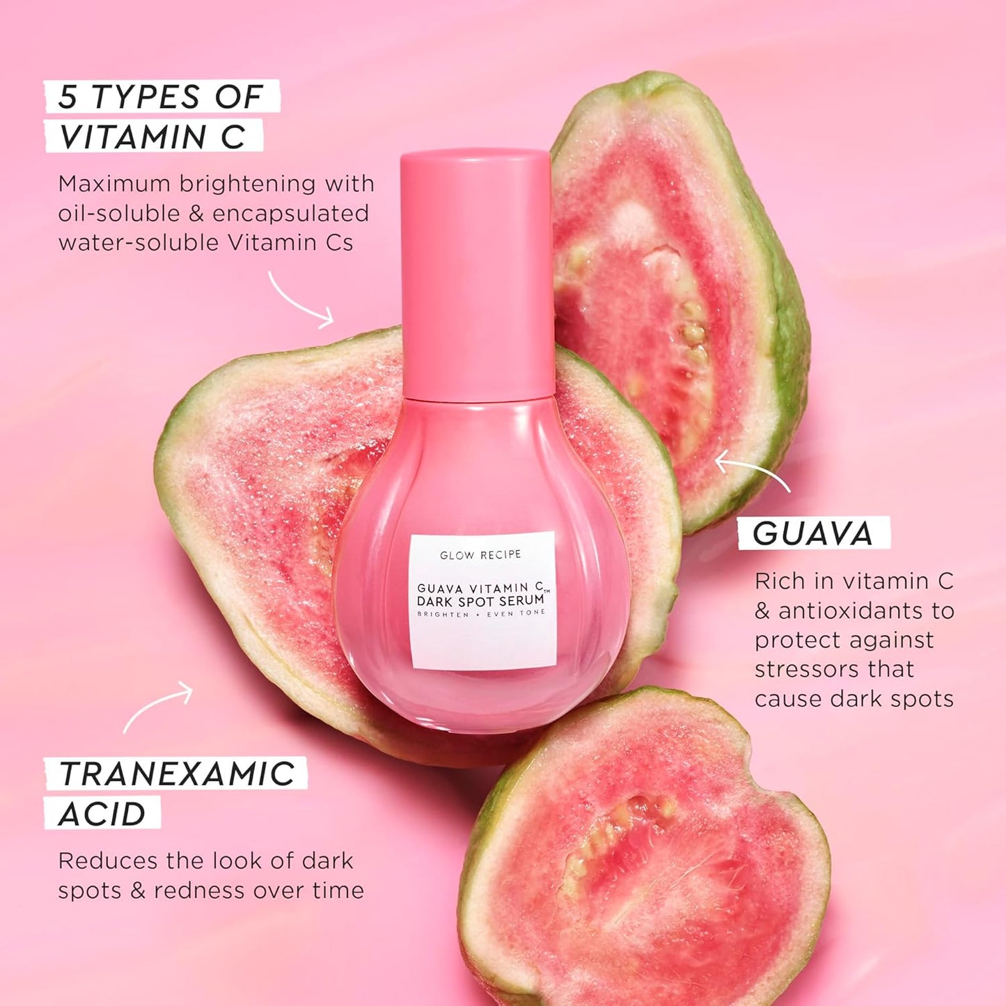 Glow Recipe Guava Travel Size Vitamin C Serum - Moisturizing, Brightening & Vegan Korean Skin Care Face Serum for Dark Spots, Even Tone & Redness - Tranexamic, Ferulic Acid & Vitamin E (15ml)