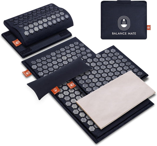 Acupressure Mat & Pillow – Pain Relief and Relaxation Kit for Back, Neck, and Sleep, Suitable for Yoga, Meditation, or Daily Use (Deep Black).