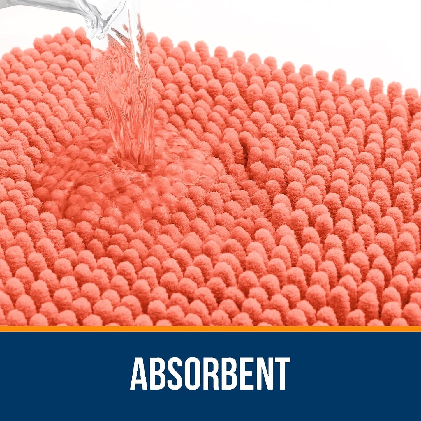 OLANLY Bathroom Rugs 47x20, Extra Soft Absorbent Chenille Bath Rugs, Rubber Backing Quick Dry, Machine Washable Bath Mats for Bathroom Floor, Tub and Shower, Home Decor Accessories, Coral