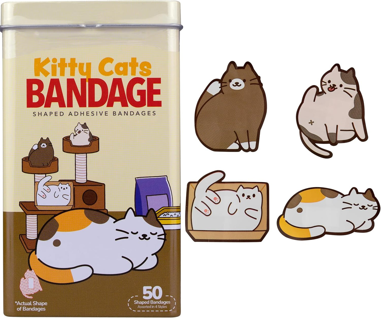 BioSwiss Kids Bandages, Kitty Cats Shaped Self Adhesive Bandage Set, Latex Free, Sterile Wound Care, 50 Count