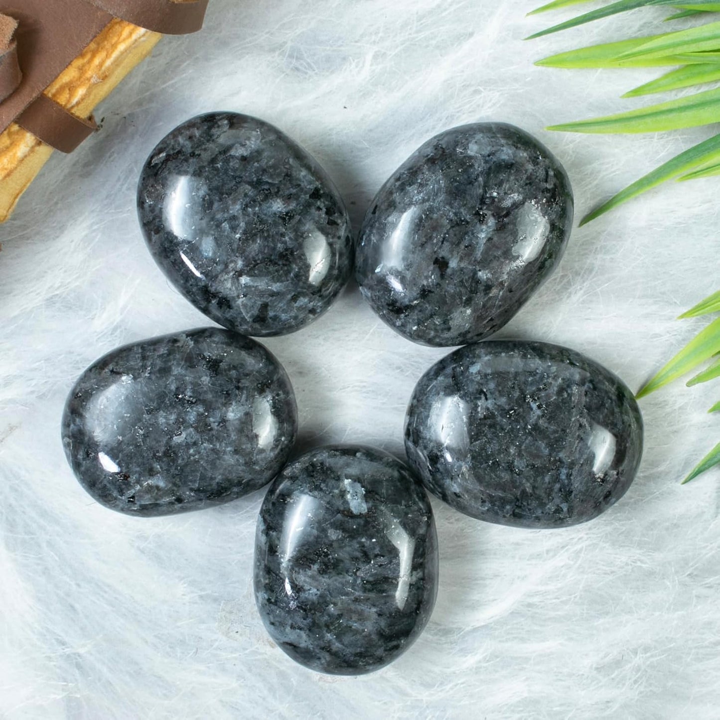 Crocon 50mm Larvikite Palm Large Palm Stone 900+ Carats Pocket Worry Stones for Natural Chakra Balancing Reiki Healing Stones and Crystal Healing Spa Energy Crystals Gifts for Women