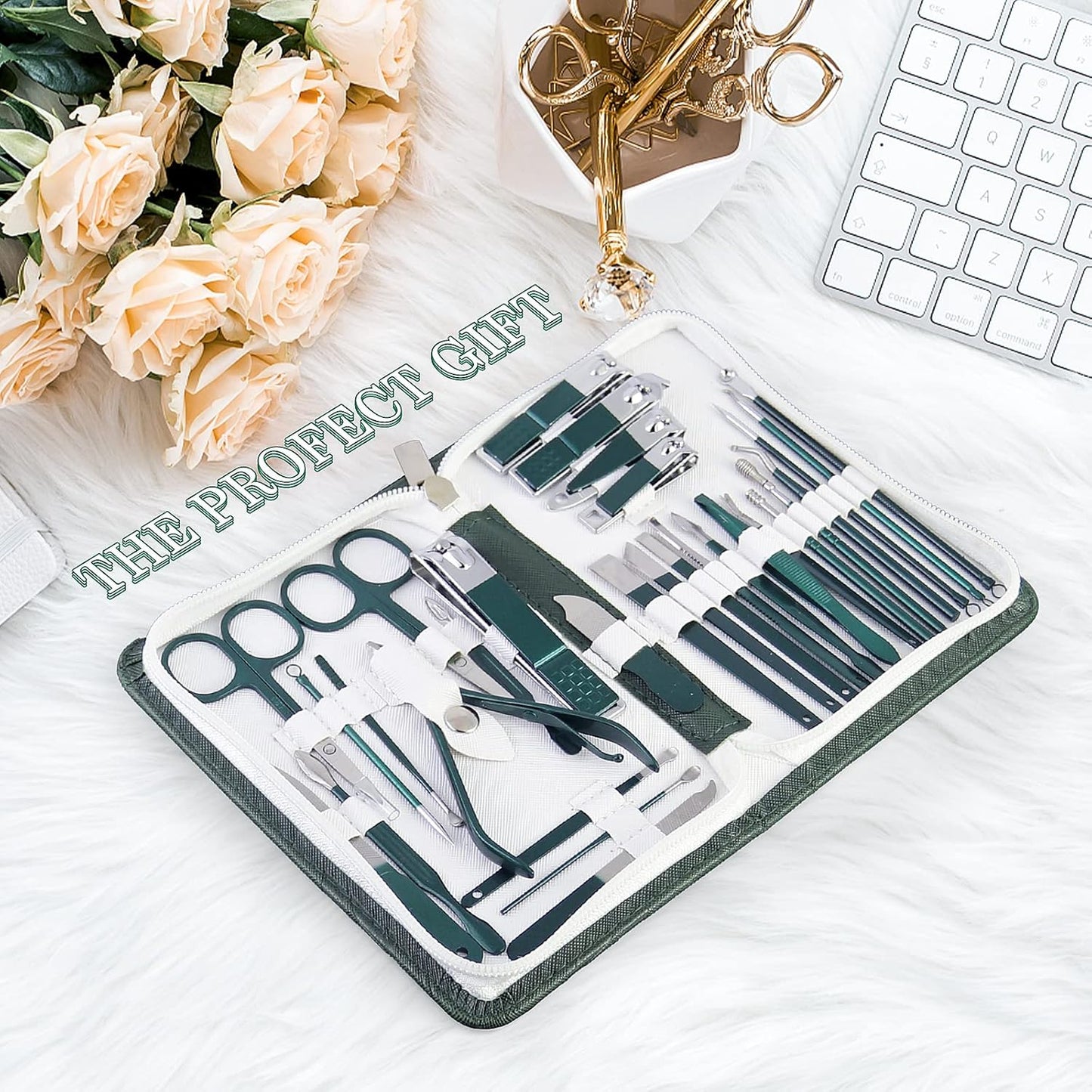 WOAMA 30-Piece Pedicure Kit Manicure Tools Nail Clipper Set with Green Travel Case for Home, Workplace, Gift, Beauty Salon