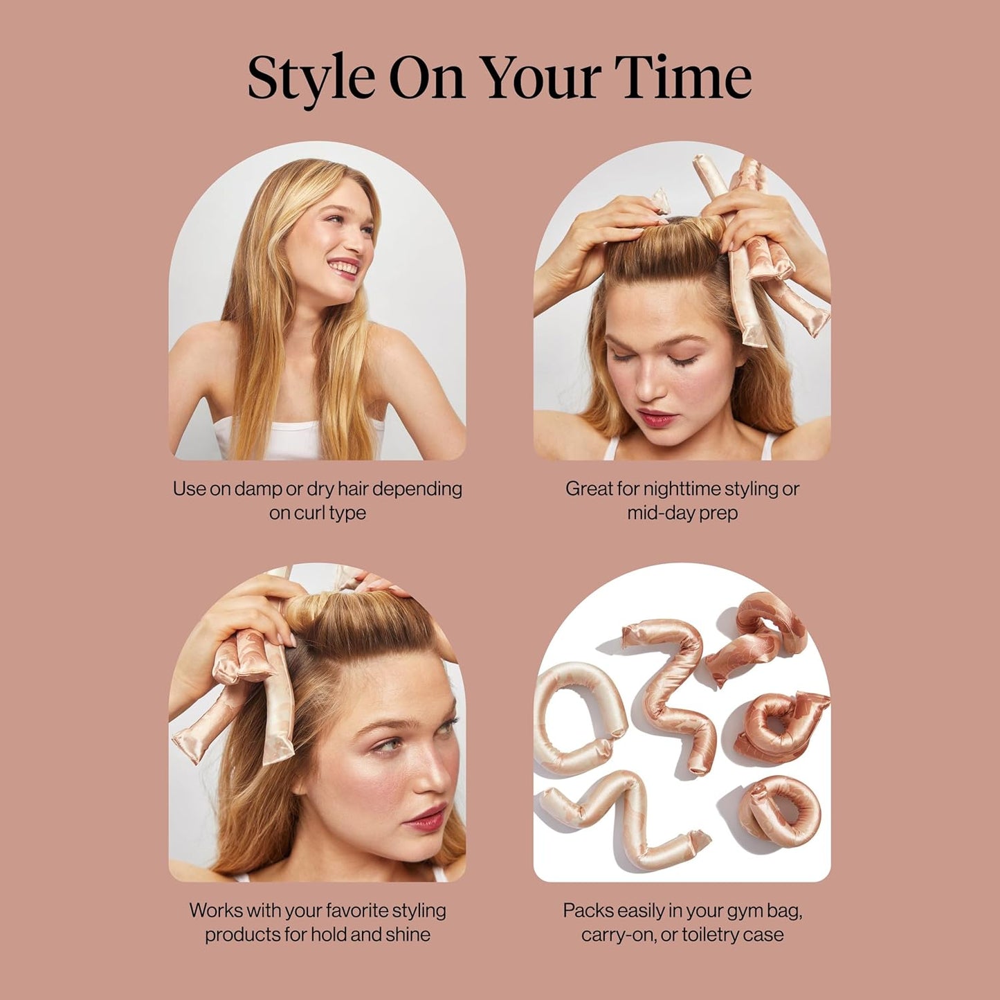 Disney & Kitsch Satin Heatless Curling Rod - Hair Curler Set, Heatless Curls Overnight, Hair Rollers for Soft Curls & Frizz-Free Styling, No Heat Curlers To Sleep in - 6pcs, Disney Princess