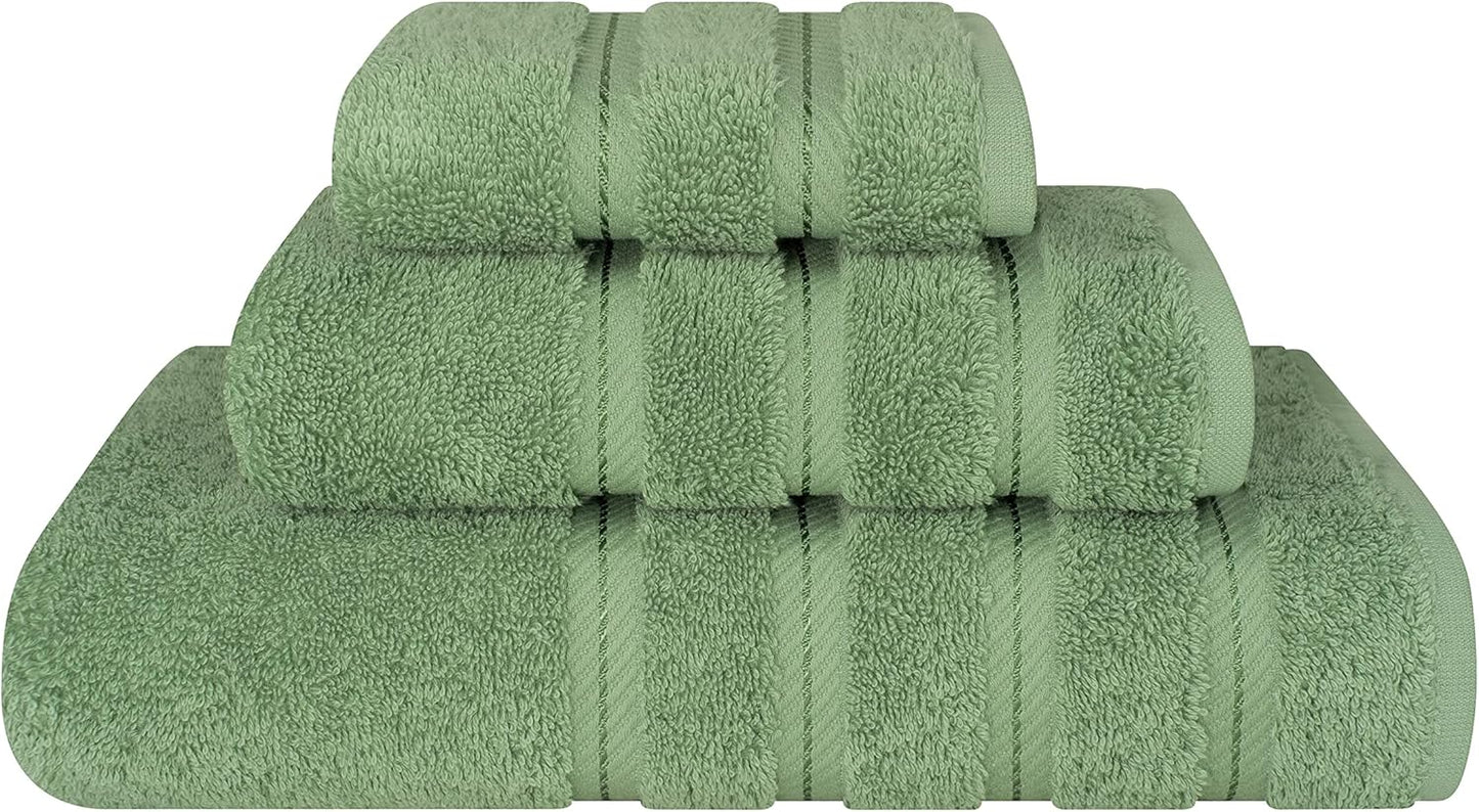 American Soft Linen Premium 3 Piece Towel Set, 1 Bath Towel 1 Hand Towel 1 Washcloth, 600 GSM 100% Cotton Turkish Towels for Bathroom, Sage Towel Set