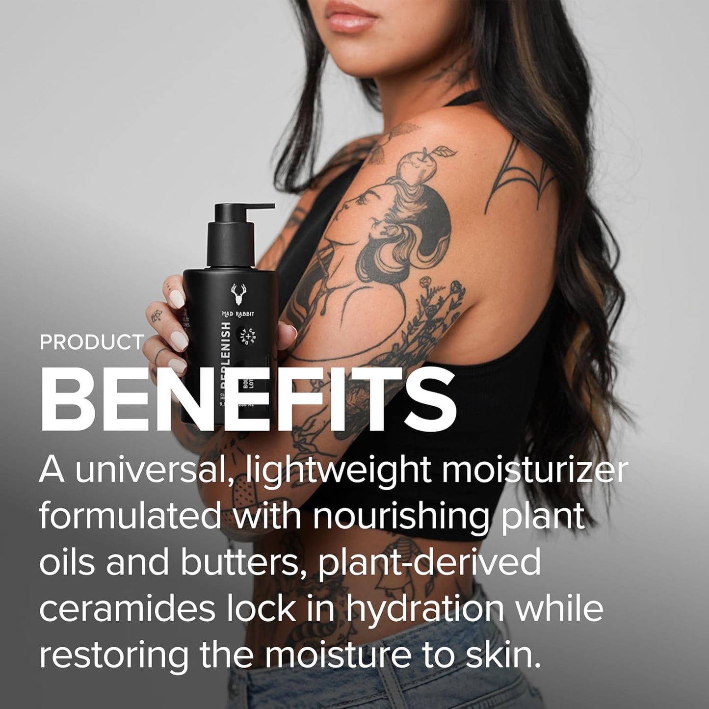 Replenish Tattoo Body Lotion - Fragrance-Free Lotion, Non-Greasy & Silicone-Free, Clean Ingredients, Lightweight for Daily Use (9.5 Ounce)