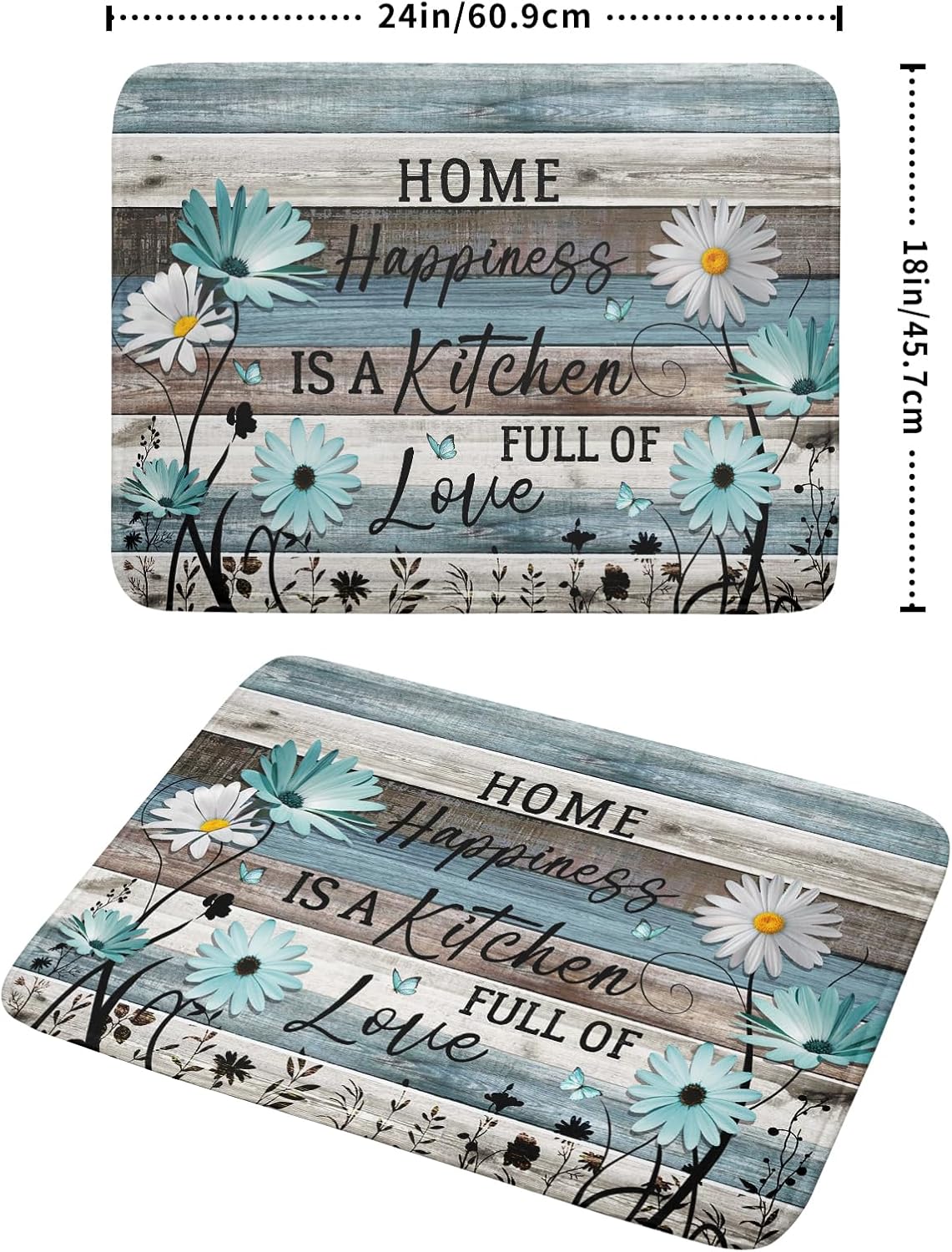 Daisy Floral Dish Drying Mat 18x24 Inches Rustic Wood Microfiber Absorbent Reversible Dish Draining Pad Fast Dry Kitchen Accessories