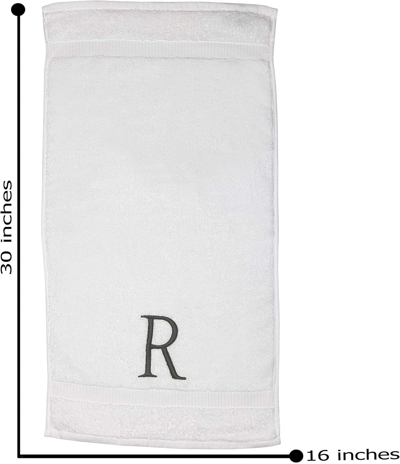 White Monogrammed Hand Towel - Monogram Initial Hotel Quality Decorative Embroidered Luxury Towel for Powder Room, Spa - GOTS Organic Certified - Set of 2 Dark Gray Letter R
