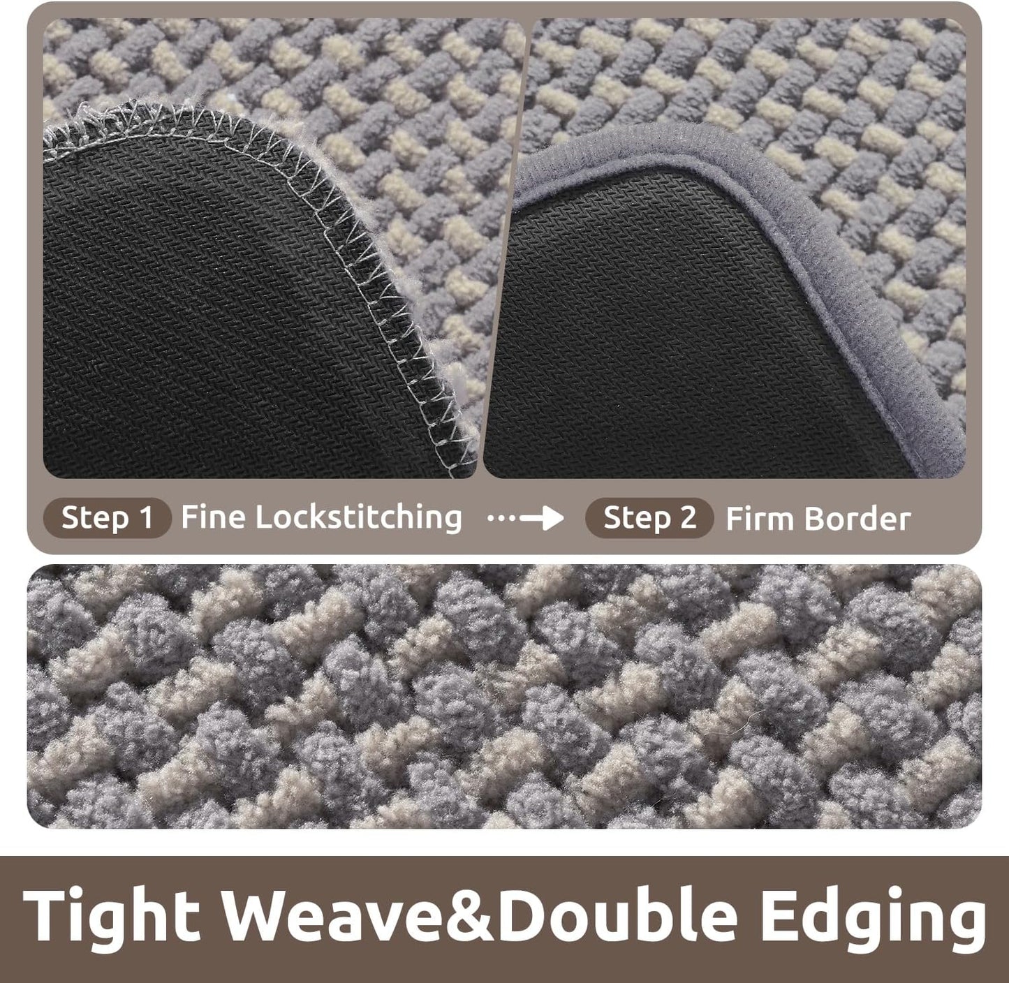 AMOAMI Chenille Bath Mat Super Absorbent Bathroom Mat Quick Dry Bath Mats for Bathroom Rubber Backed Bathroom Rugs Non Slip Washable Fit Under Door, Front of Bathtub, Sink, LIGHTGREY&Beige 24"x36"