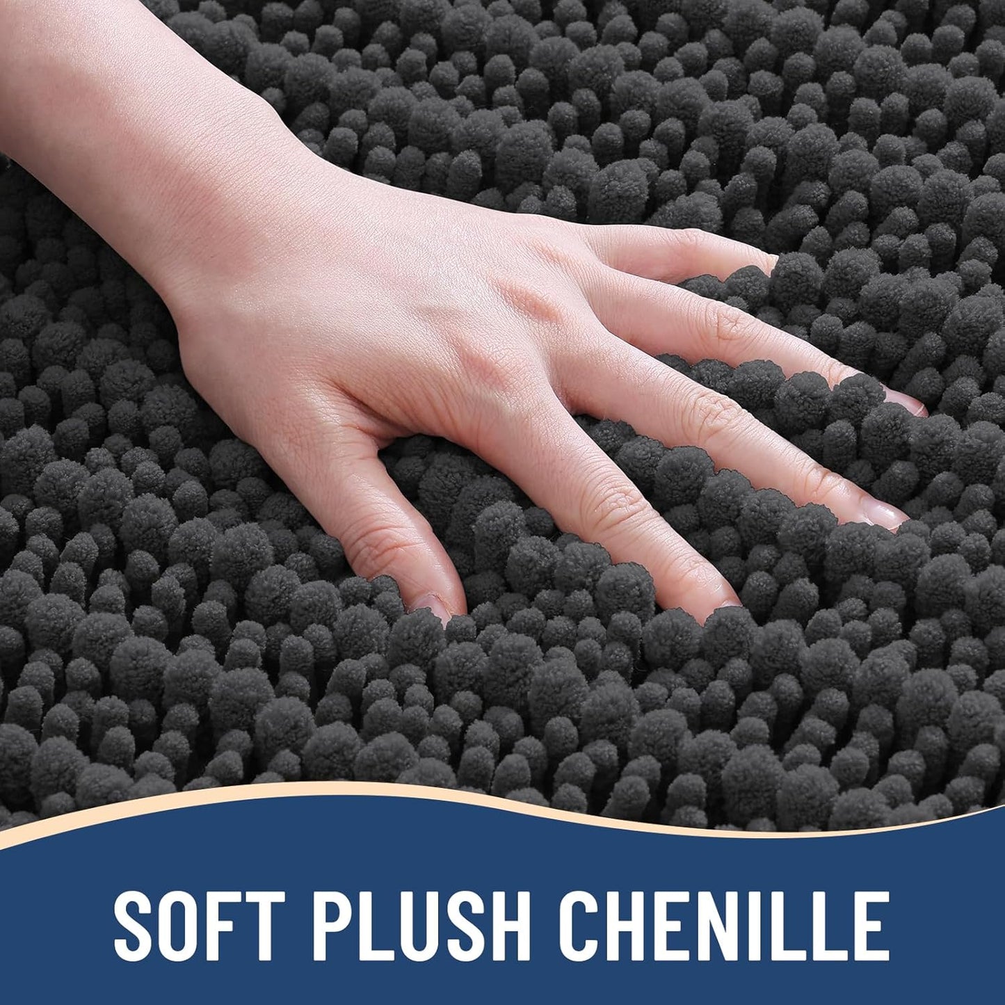 Arotive Luxury Chenille Bathroom Rug Mat, Extra Soft Thick Absorbent Shaggy Bath Rugs, Non-Slip Machine Wash Dry, Plush Bath Mats for Bathroom, Shower and Tub, 30x20, Dark Grey