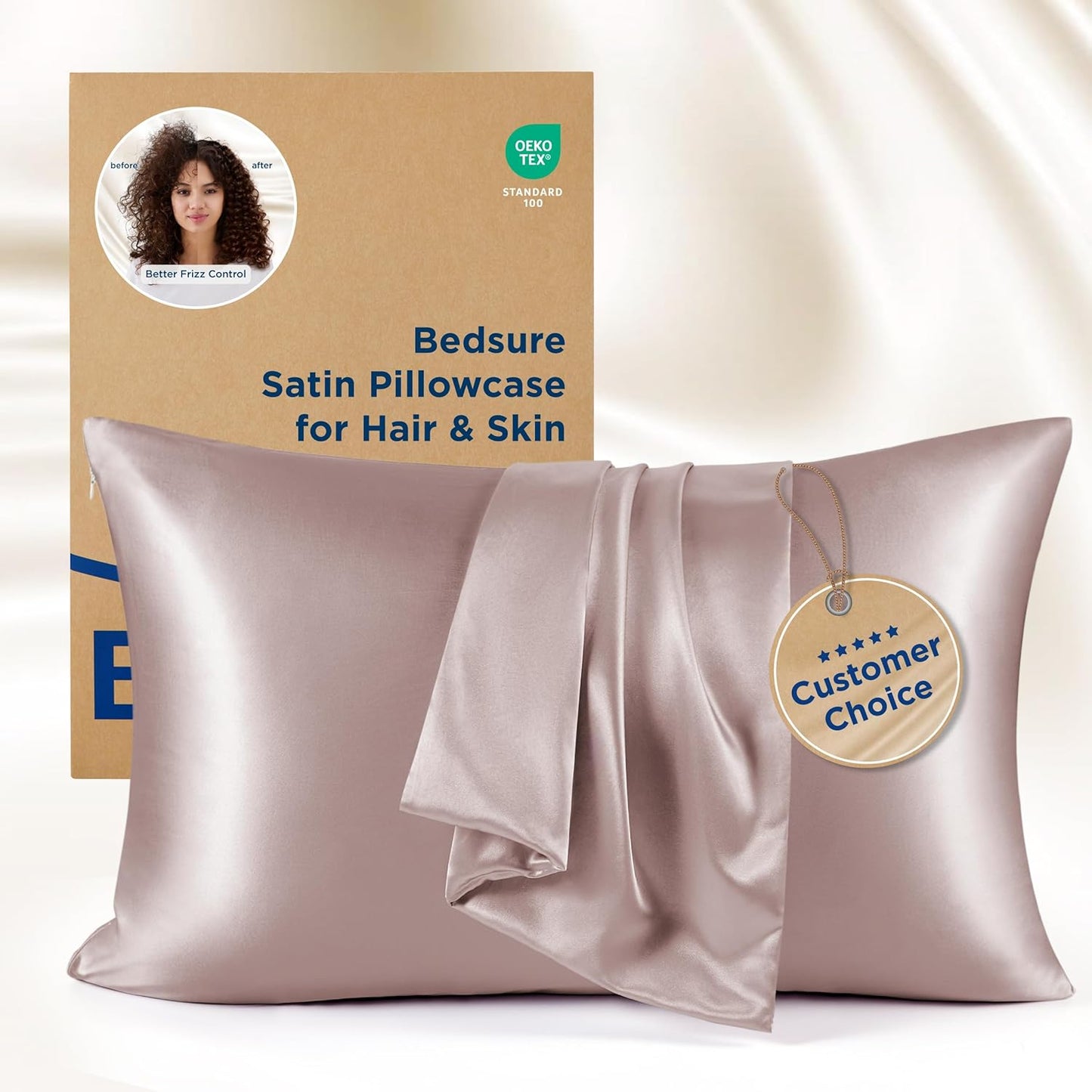 Bedsure King Size Satin Pillowcase Set of 2 - Dusty Rose Silky Pillow Cases for Hair and Skin with Envelope Closure, Similar to Silk Pillow Cases, Gifts for Women Men, 20x36 Inches, 2pcs