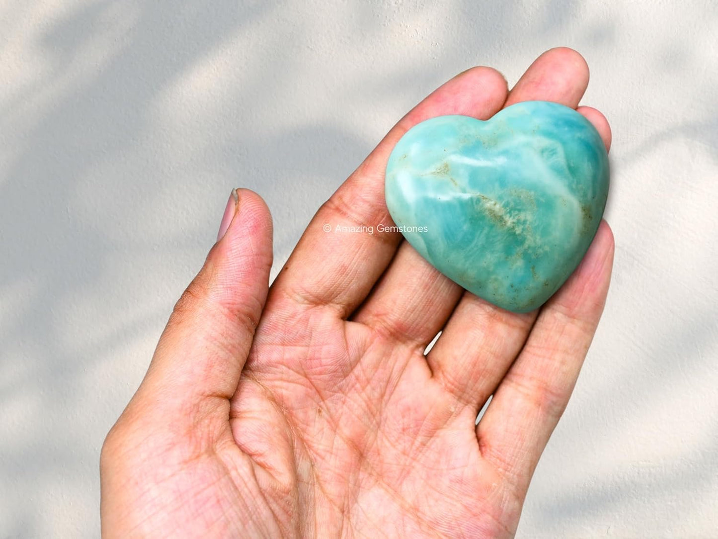 Amazing Gemstone Caribbean Calcite Crystal Heart Palm Stone - Pocket Massage Worry Stone for Natural Body Chakra Balancing, Reiki Healing and Crystal Grid