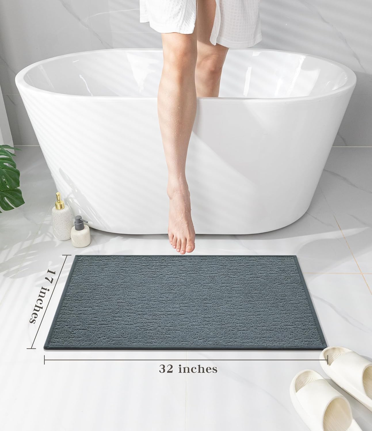 chakme Bathroom Rugs Mat 32x17, Ultra Thin Non Slip Bath Mat Quick Dry Absorbent Bath Mat for Bathroom Floor, (Light Blue, 32"x17")