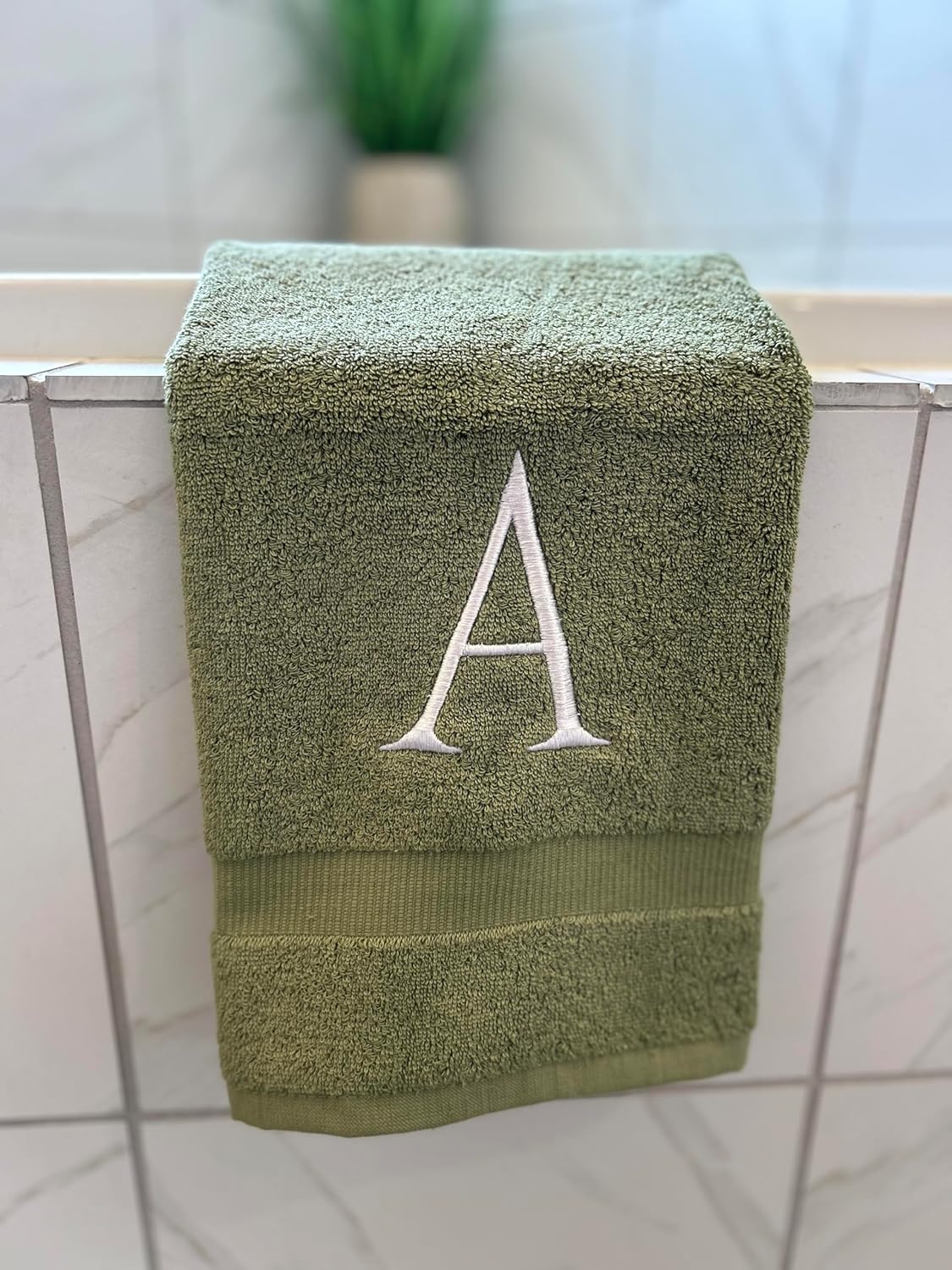 Sage Initial Hand Towel for Bathroom - Monogrammed Luxury Hotel Quality Decorative Embroidered Towel for Powder Room, Spa - GOTS Organic Certified - Set of 2 Letter L