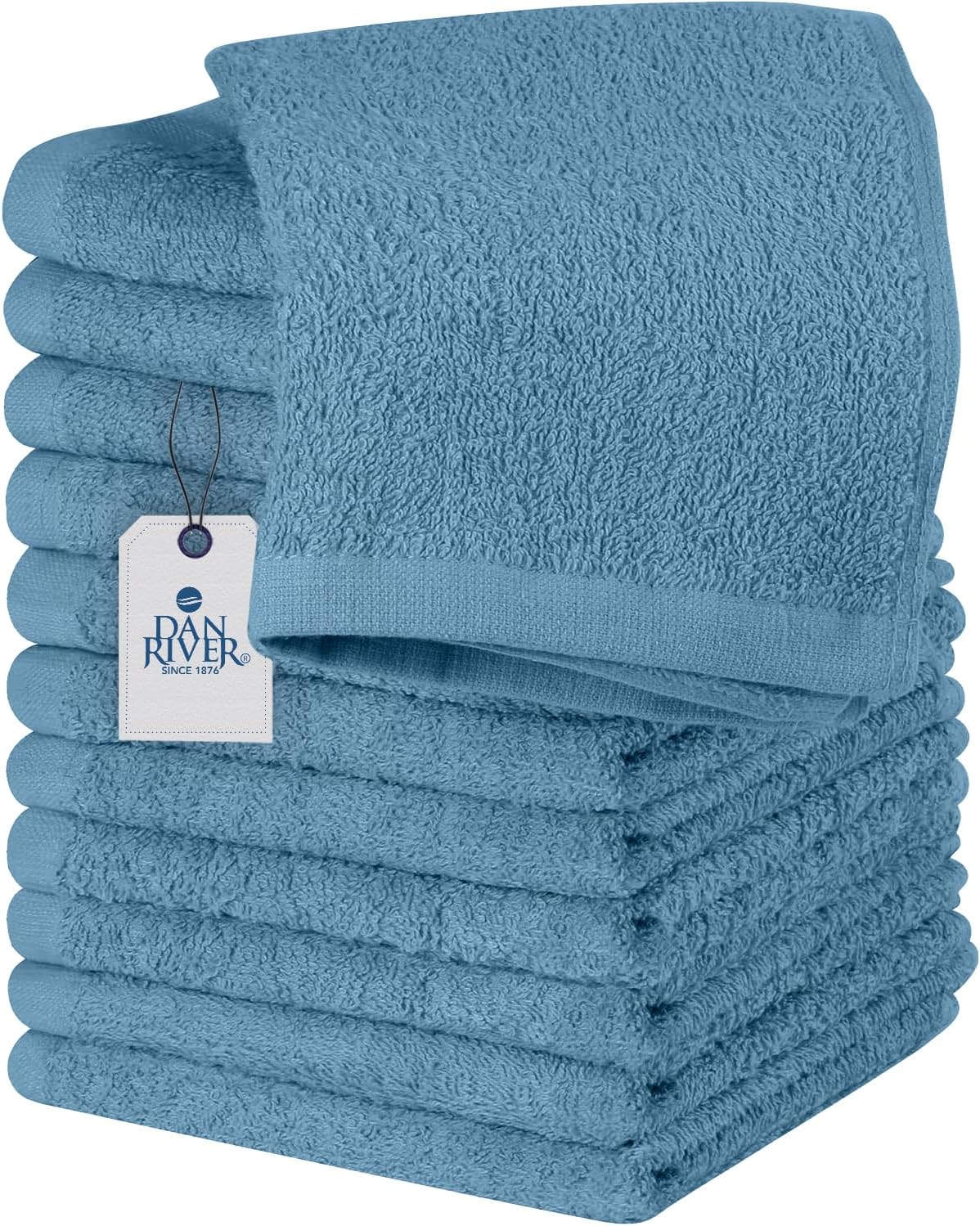 DAN RIVER 100% Cotton Wash Cloths 12 Pack [12x12] Soft & Absorbent wash Cloths for Your face, Gym, Hotels & Spa Perfect for Everyday Use Fingertip Towels, Medium Blue