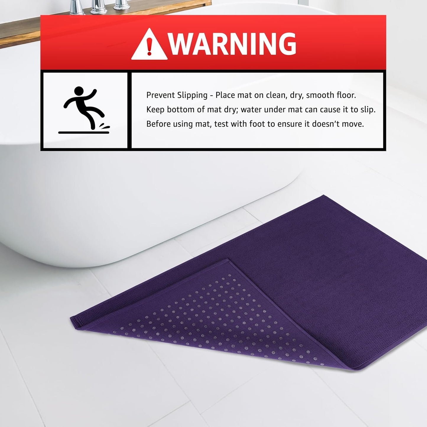 American Soft Linen Bath Rug, 17 in 24 in 100% Cotton Bath Mats Rugs for Bathroom, Slip Reducer Washable Shaggy Form Area Rugs, Purple Bath Rug