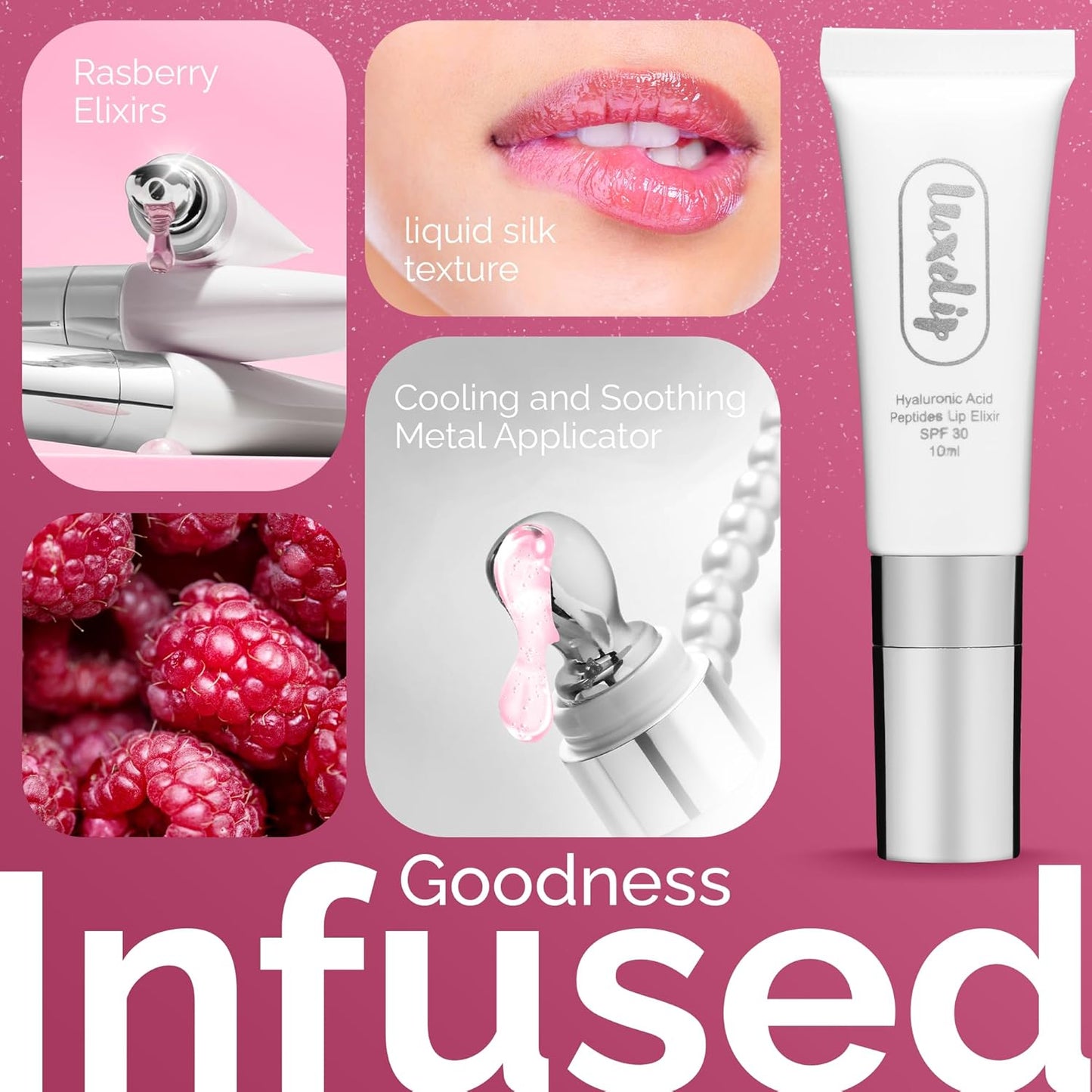 Tinted Lip Balm Elixir for OIder Women, Hydrating Vegan Lip Care with Sheer Color & Moisturizing Glow – Non-Sticky Nourishing Lip Treatment for Soft, Smooth Lips (Raspberry 10ml)