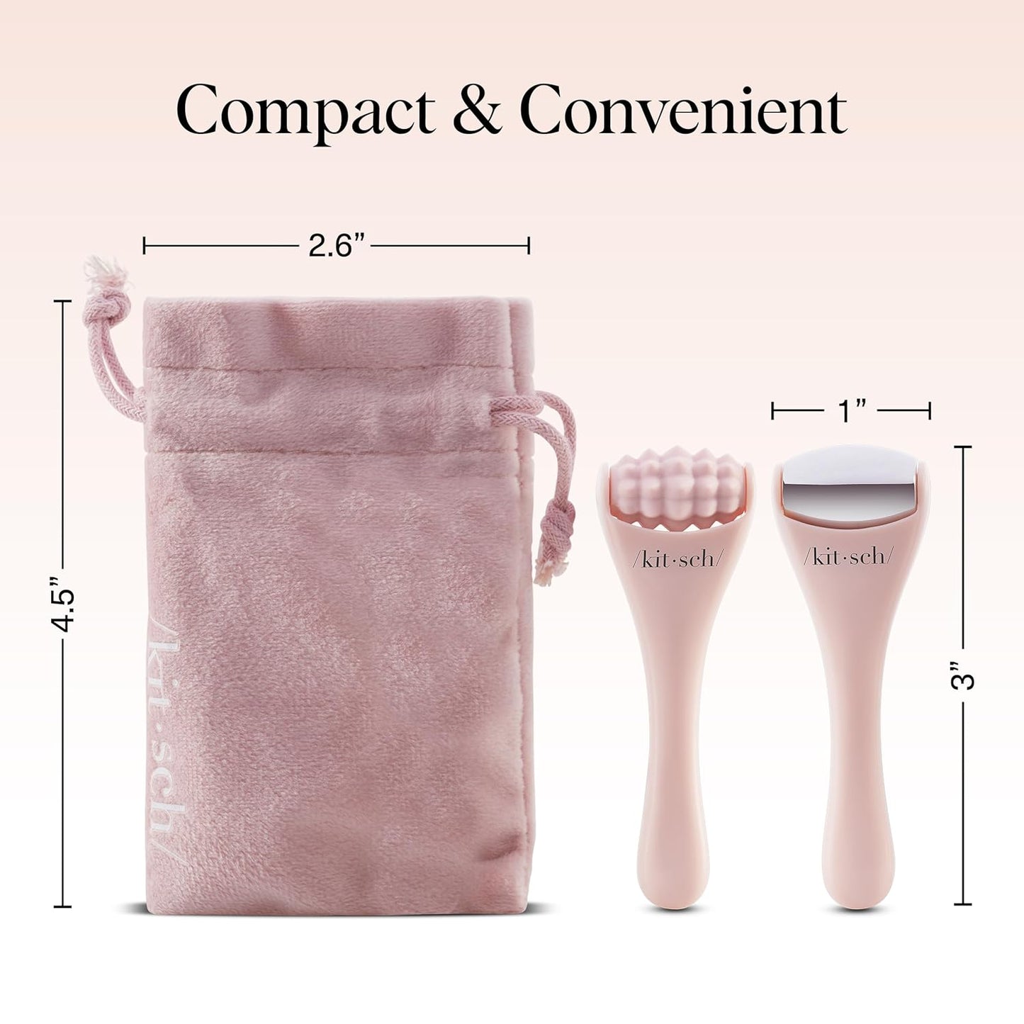 Kitsch Mini Facial Roller & Ice Face Roller Skin Care Tool Set for Women - Face Massager for Puffy Eyes, Cold Therapy, Lymphatic Drainage Massager, Self Care Gifts for Women & Men - Blush