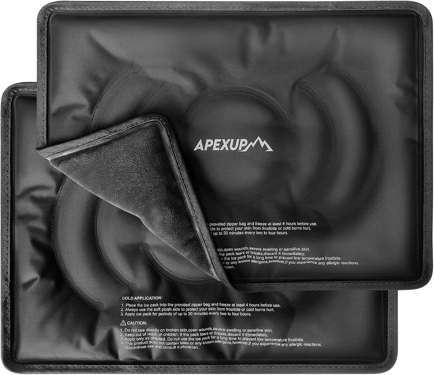 APEXUP Gel Ice Packs for Injuries Reusable, Flexible Double Sided Cold Packs for Injuries, Ice Pack for Knee, Shoulder, Back, Hip, Leg, Arm (Black, L, 2PK)