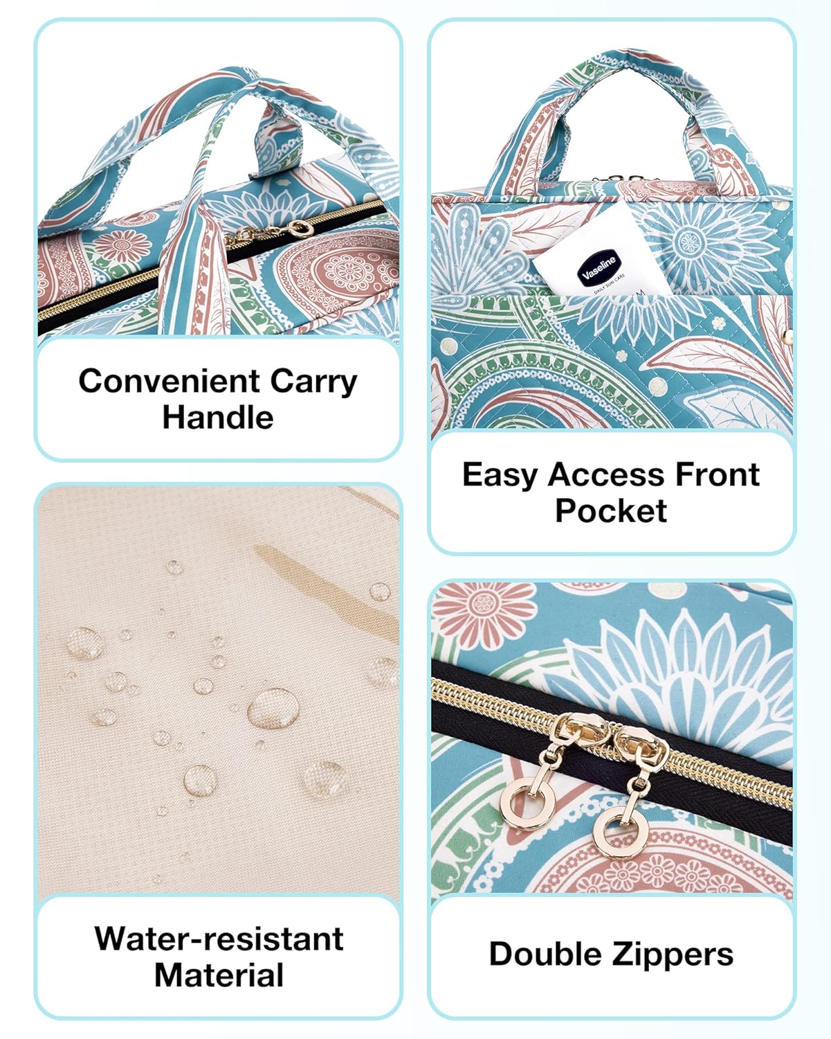 BAGSMART Toiletry Bag Travel Bag with Hanging Hook, Water-resistant Makeup Cosmetic Bag Travel Organizer for Accessories, Shampoo, Full Sized Container, Toiletries (Green Paisley, Large)