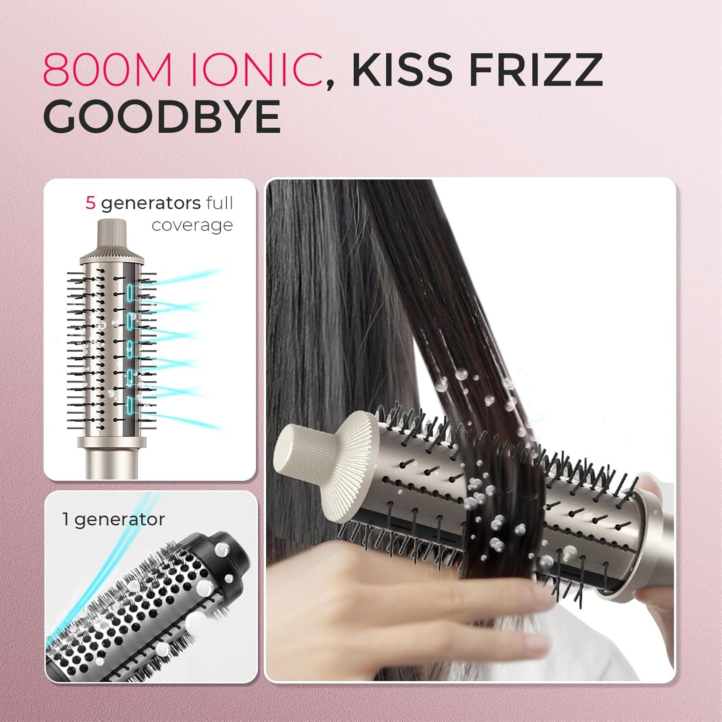 TYMO STYLUX PRO Thermal Brush Curling Brush, 1.5 Inch Blowout Heated Round Volumizer, Hair Straightener and Curler 2 in 1, 800M Negative Ion for Smoother, LCD Display, 5 Temp, Dual Voltage, Gold