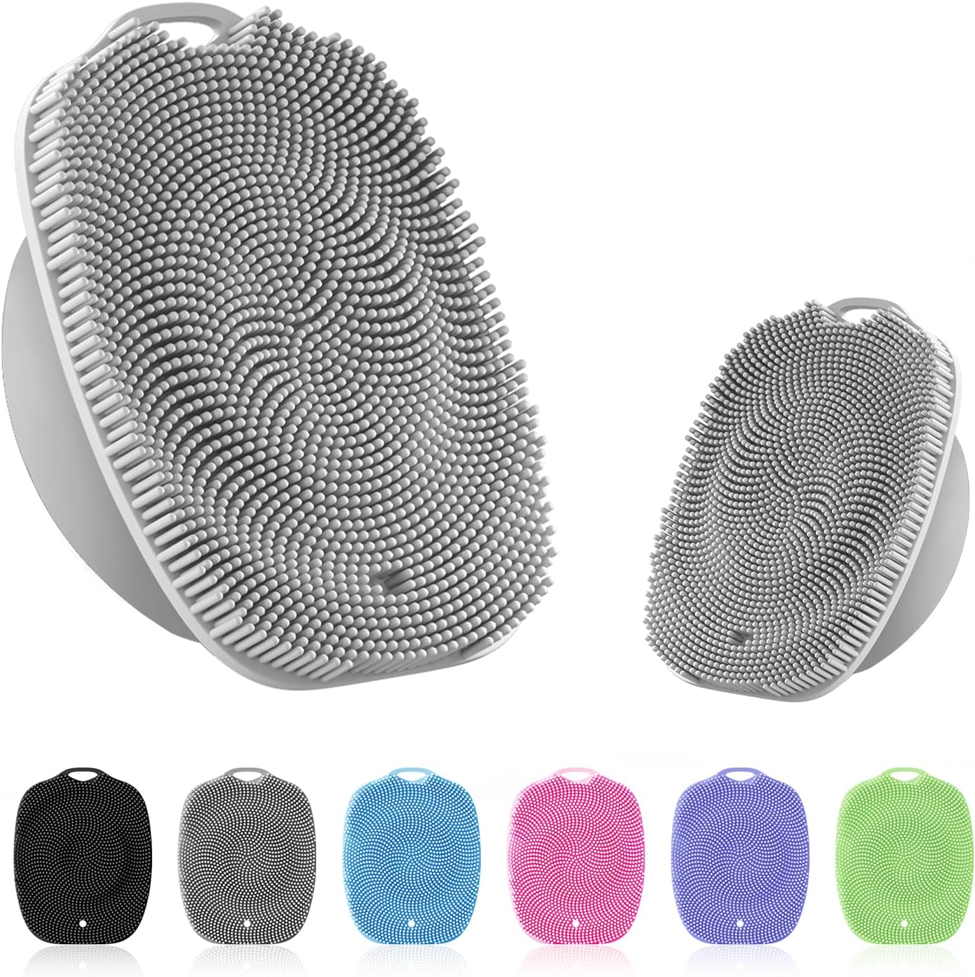 Soft Silicone Body Scrubber, Gentle Like a Hand Exfoliating Your Skin and Build Up Lather, Back Large Suction Cup Easy to Store, & Deep Clean (Body Scrubber + Face Scrubber Gray)