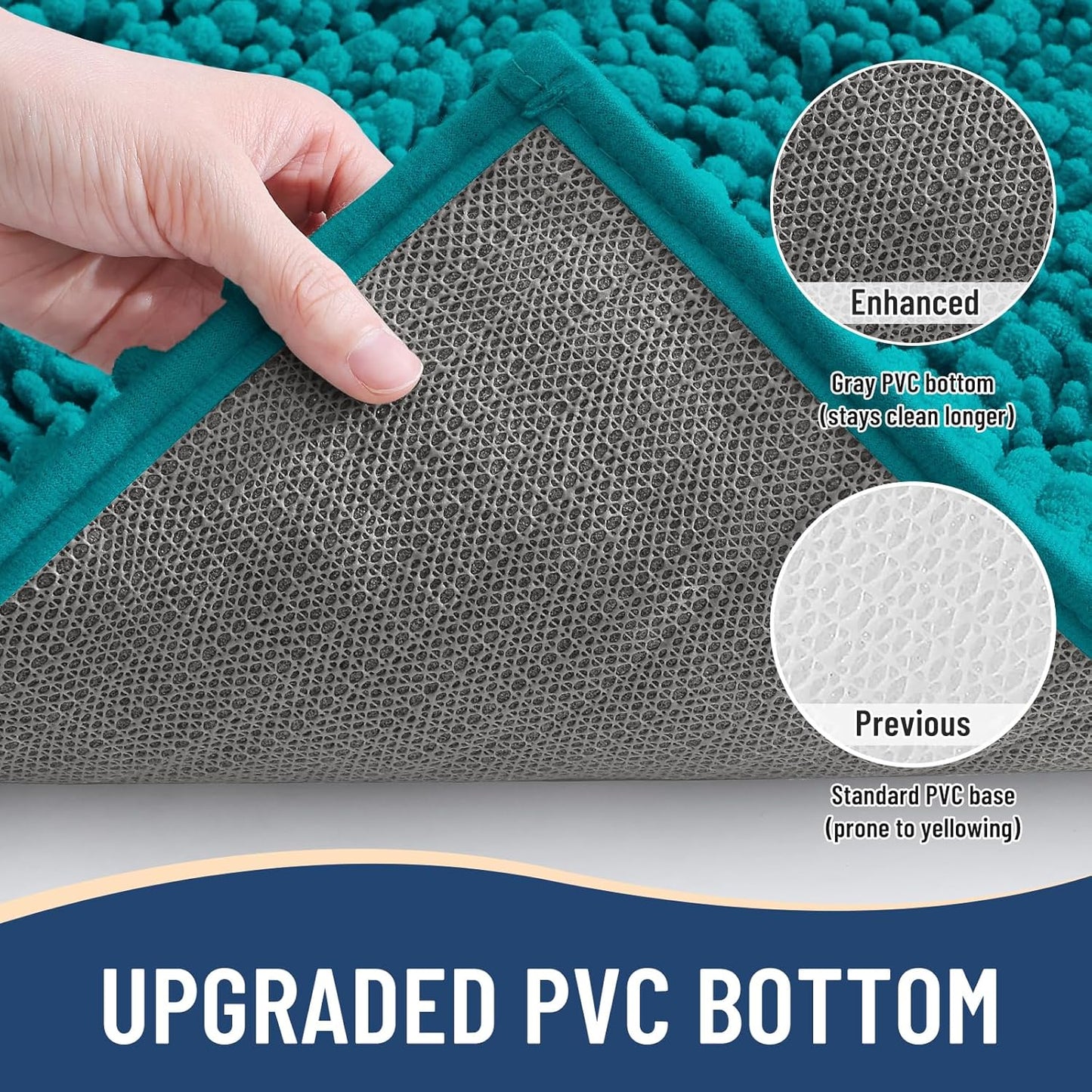 Arotive Luxury Chenille Bathroom Rug Mat, Extra Soft Thick Absorbent Shaggy Bath Rugs, Non-Slip Machine Wash Dry, Plush Bath Mats for Bathroom, Shower and Tub, 47x24, Lake Blue