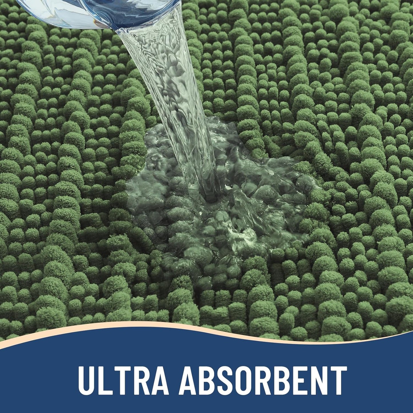 Arotive Luxury Chenille Bathroom Rug Mat, Extra Soft Thick Absorbent Shaggy Bath Rugs, Non-Slip Machine Wash Dry, Plush Bath Mats for Bathroom, Shower and Tub, 24x16, Olive Green