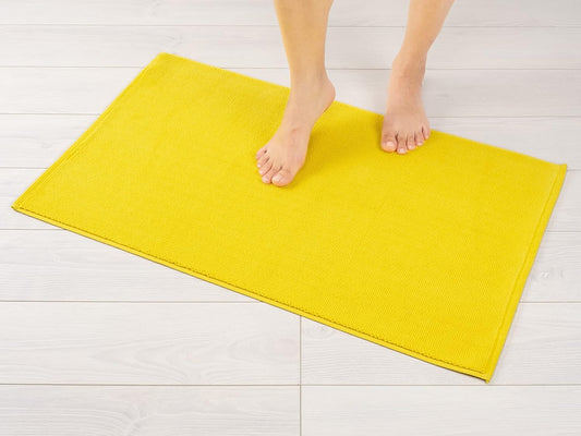 American Soft Linen Bath Rug, 20 in 34 in 100% Cotton Bath Mats Rugs for Bathroom, Slip Reducer Washable Shaggy Form Area Rugs, Yellow Bath Rug