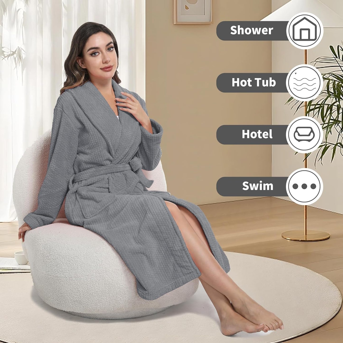 Women's Shawl Collar Bathrobe, Soft Long Towel Robes for Women - Super Absorbent Quick Dry yet Warm