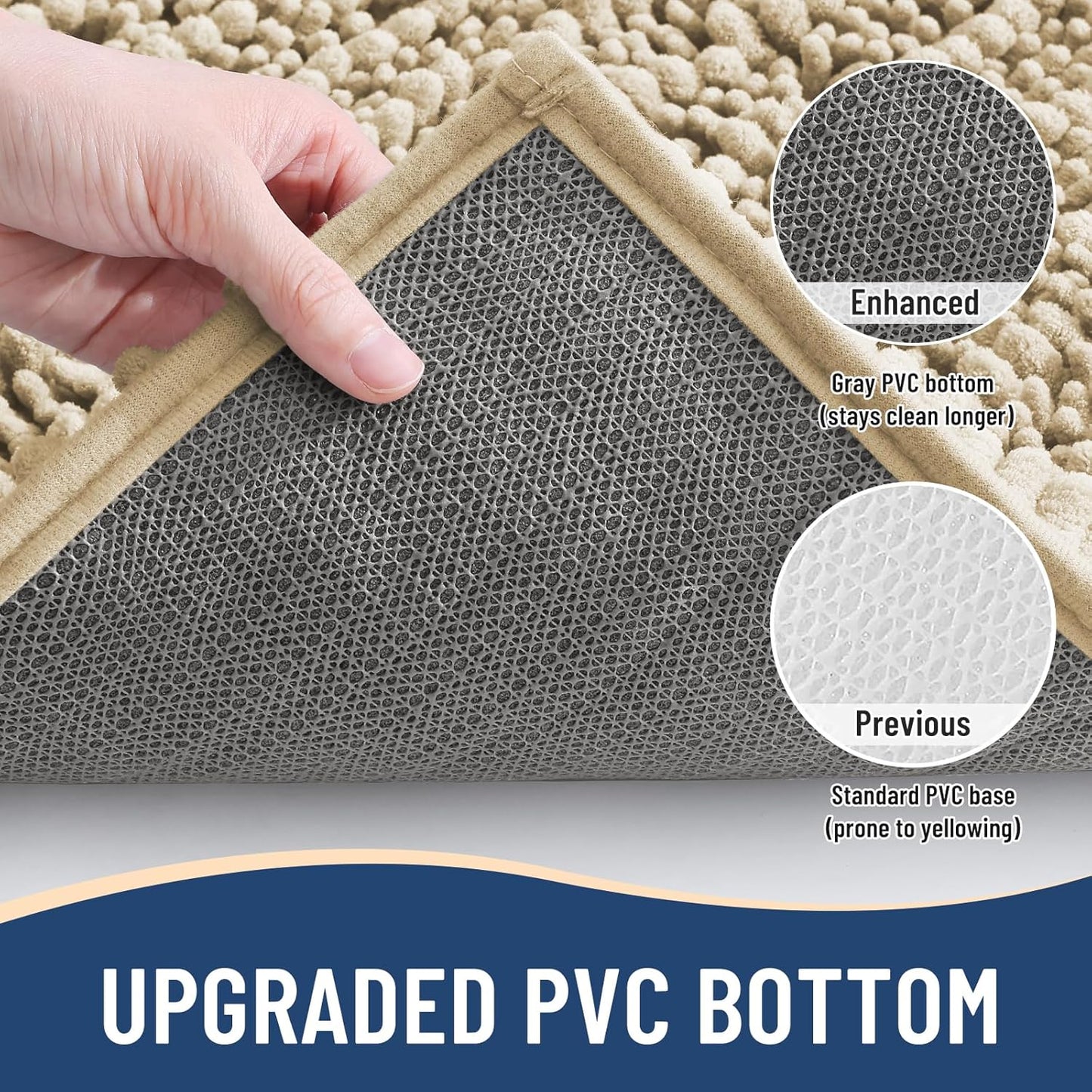 Arotive Luxury Chenille Bathroom Rug Mat, Extra Soft Thick Absorbent Shaggy Bath Rugs, Non-Slip Machine Wash Dry, Plush Bath Mats for Bathroom, Shower and Tub, 47x20, Beige