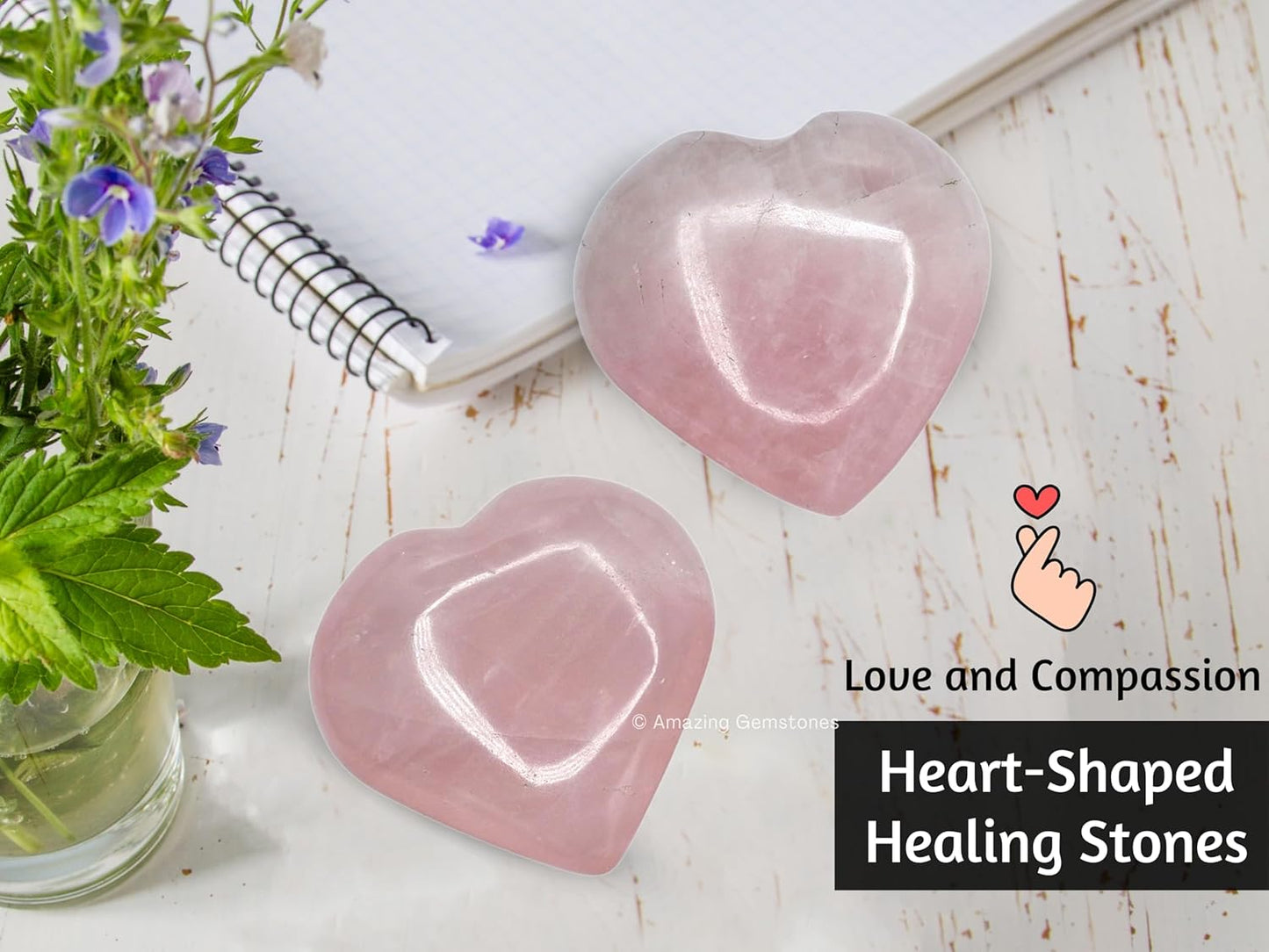 Rose Quartz Crystal Heart Palm Stone - Pocket Massage Worry Stone for Natural Body Chakra Balancing, Reiki Healing and Crystal Grid