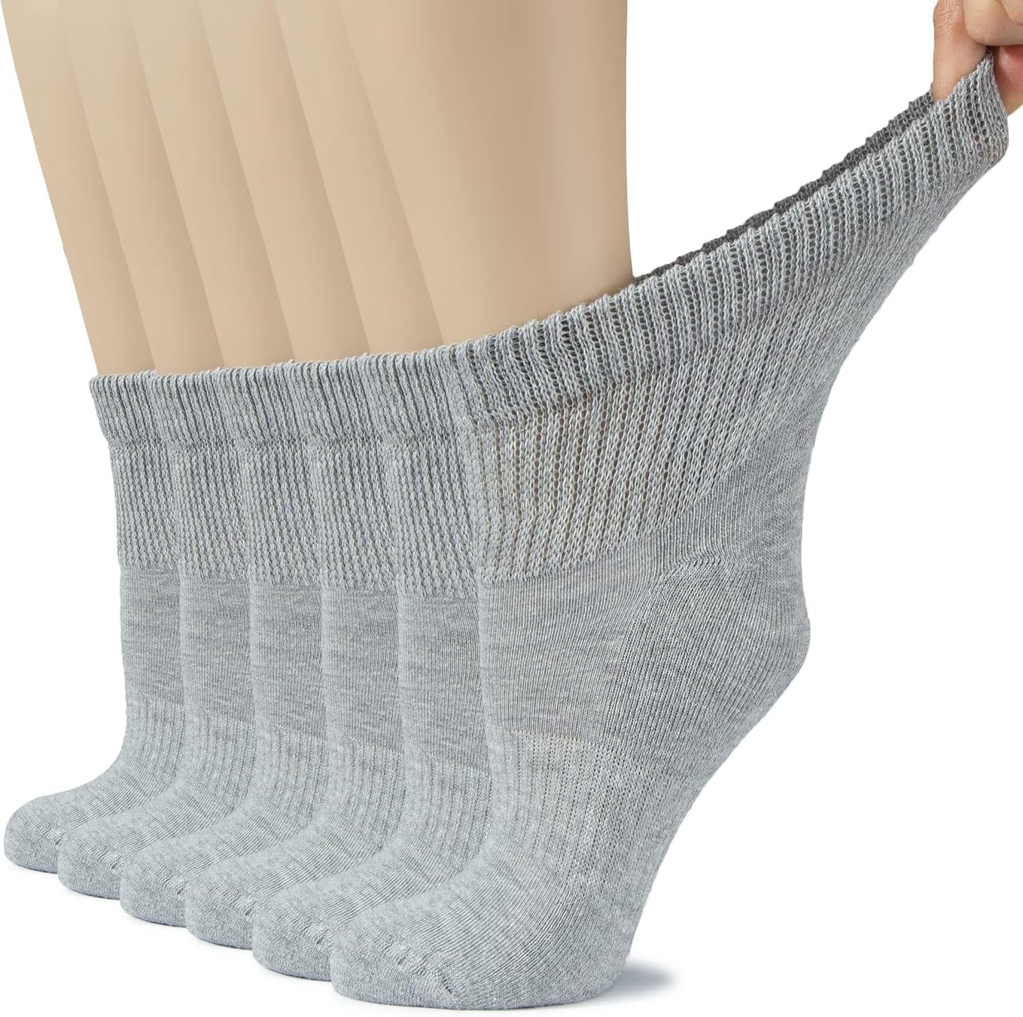 Hugh Ugoli Women's Cotton Diabetic Ankle Socks, Wide, Loose, Stretchy, Seamless Toe, Non Binding Top Semi Cushion, 3-6 Pairs