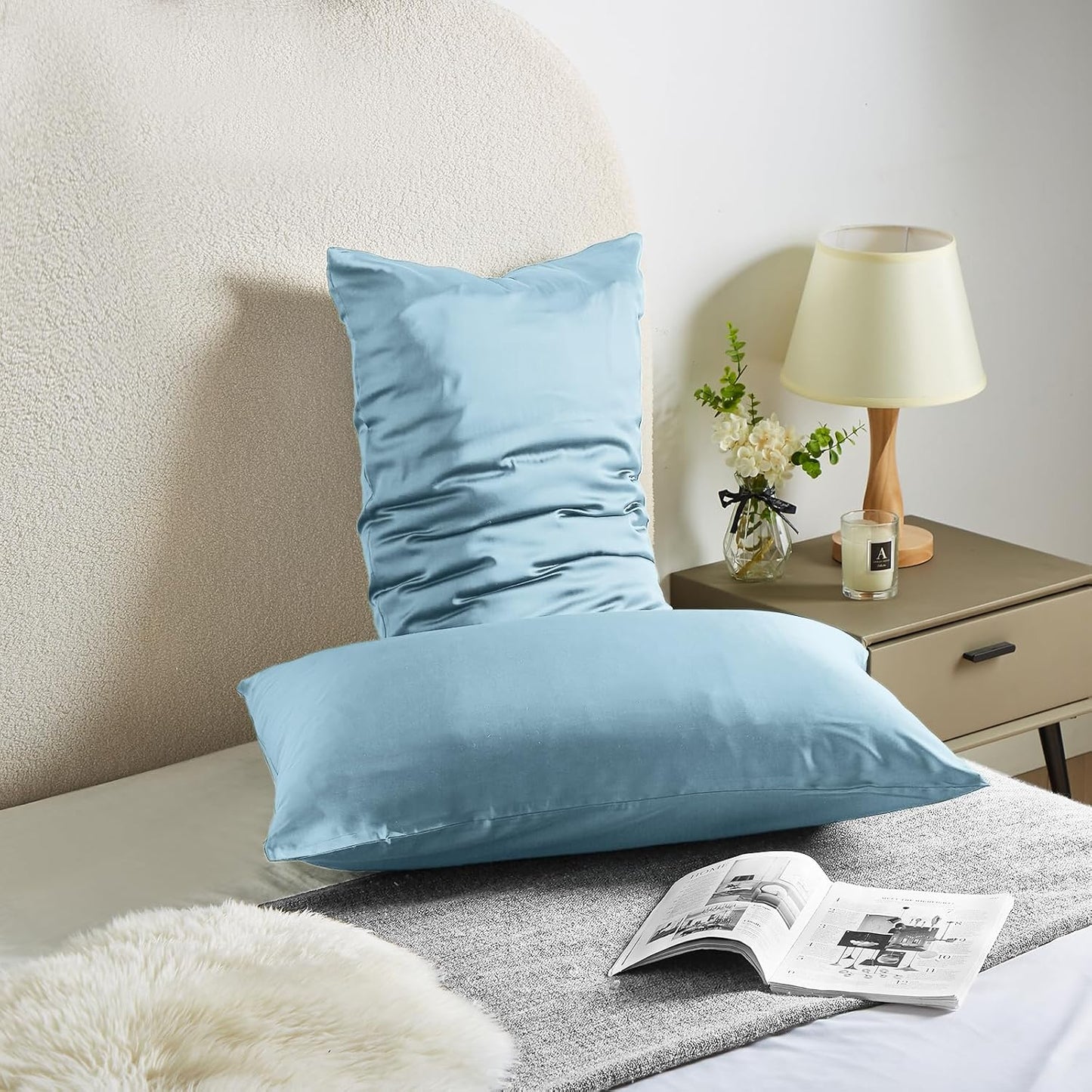 Silk Pillowcase for Hair and Skin Mulberry Silk Pillowcase Soft Breathable Smooth Both Sided Natural Silk Pillowcase with Zipper Beauty Sleep Silk Pillow Case 1 Pack for Gift(King,Baby Blue)