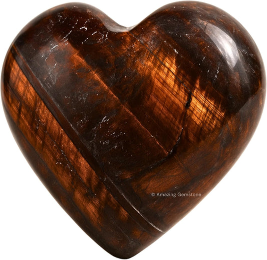 Amazing Gemstone Red Tiger Eye Crystal Heart Palm Stone - Pocket Massage Worry Stone for Natural Body Chakra Balancing, Reiki Healing and Crystal Grid
