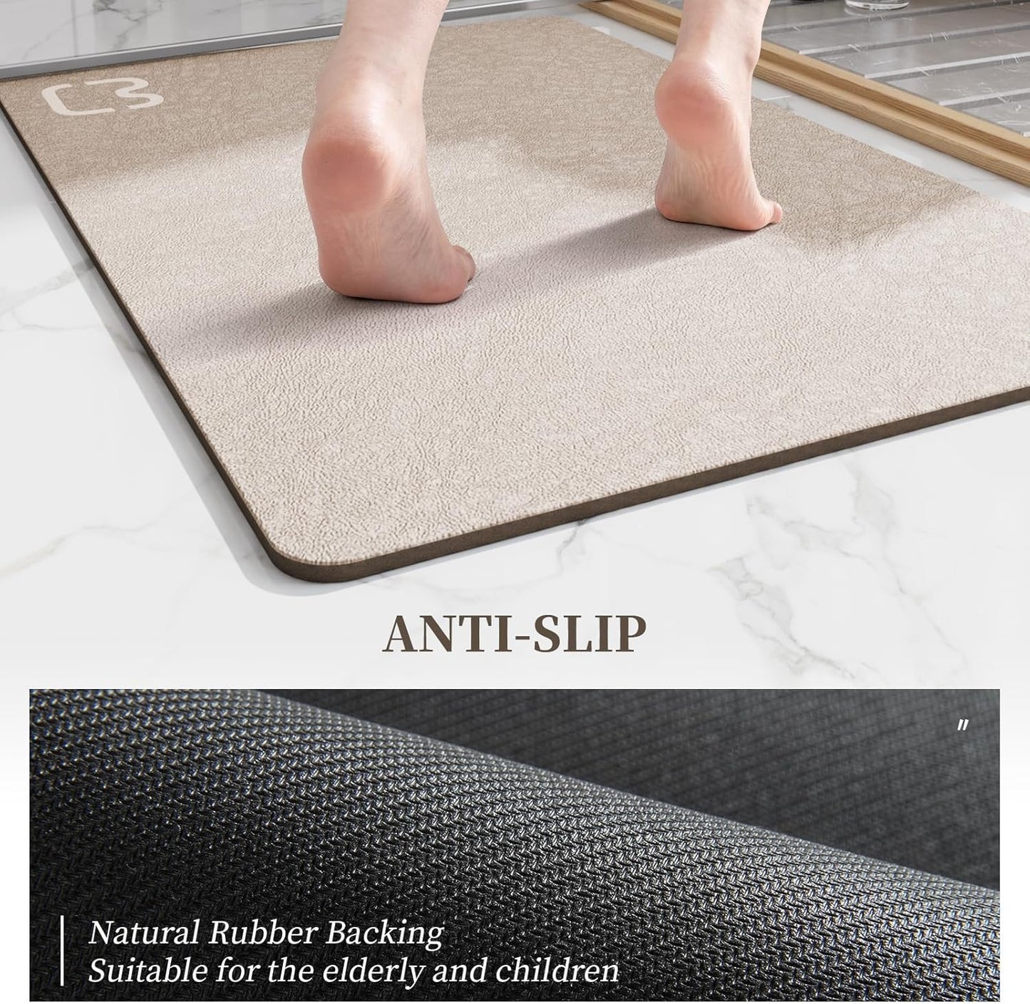 Taupe Diatomaceous Earth Bath Mat 15.7"x47.2" Extra Long Bathtub Mat Super Absorbent Non-Slip Shower Mat Bath Stone Fast Dry Large Mat Bathroom Rugs Mats for Bathroom Floor,Tub,Shower,Sink