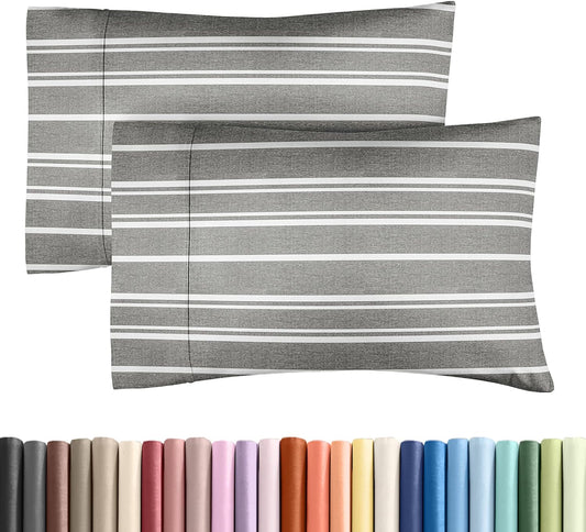 King Pillow Cases Set of 2 - Ultra Soft Hotel Quality Pillowcase Covers - Comfy, Cozy & Wrinkle Free - Shrinkage and Fade Resistant - Machine Washable Pillow Protectors - 2 Piece Set - Grey Stripes 3