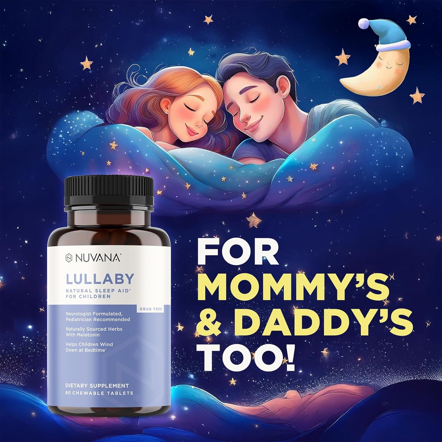 Lullaby | Gentle Kids Natural Sleep Aid | Pediatrician Recommended | Delicious Low Dose Melatonin & Non-Habit Forming Mixed Berry Chewable Tablets | with Chamomile, Magnesium for Kids 3+