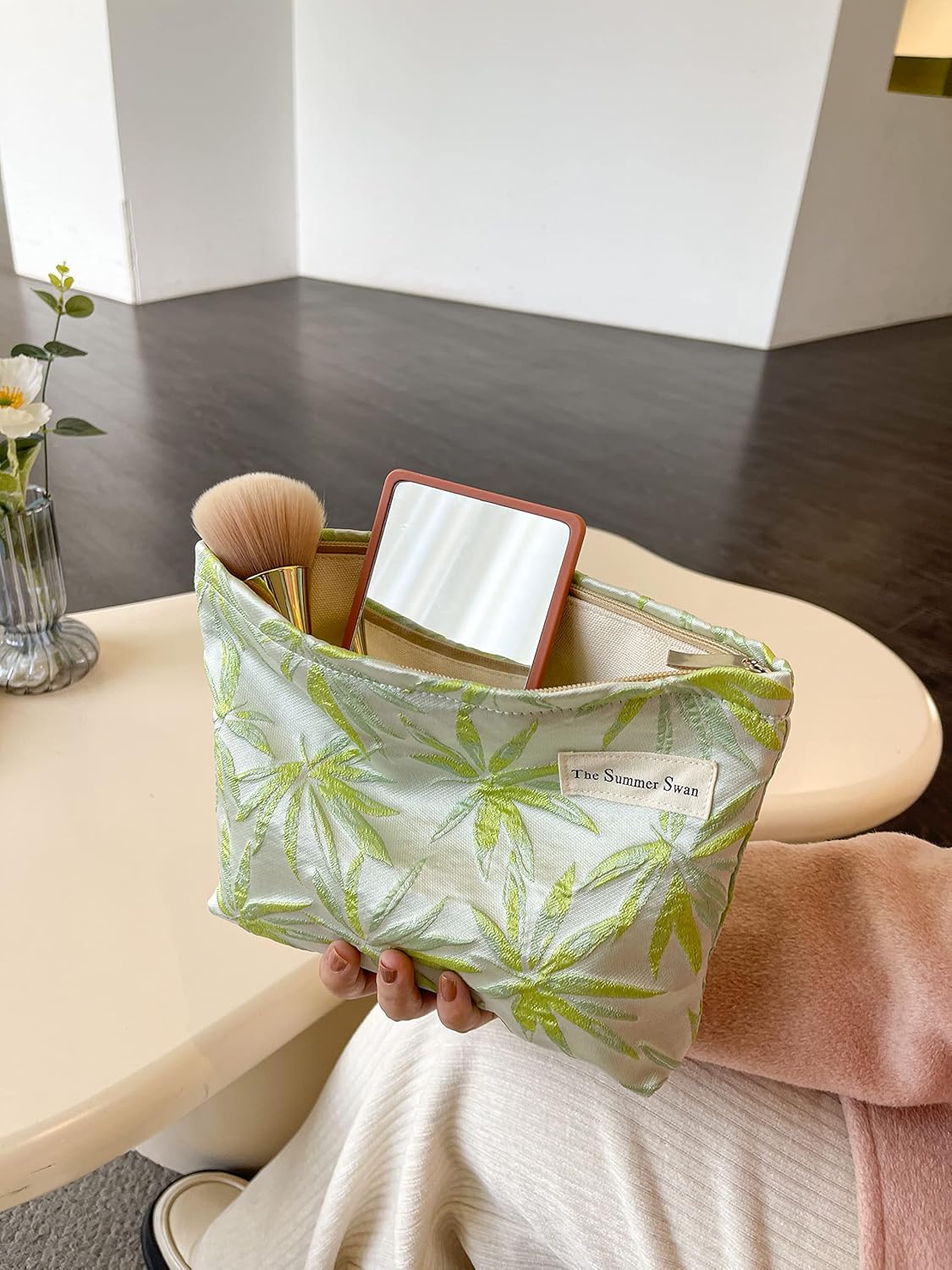 The Summer Swan | Large Aesthetic Makeup Bag | Floral Makeup Bag | Mid-day Clutch | Period Kit Bag | Hygiene Bag | Skincare Bag | Cute Makeup Bag (Summer Maple)