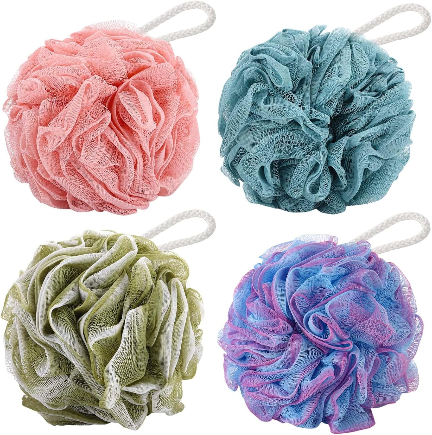 BTYMS 4Pcs Loofah Sponge 60g/pc Bath Puffs Shower Scrunchies Mesh Pouf for Shower
