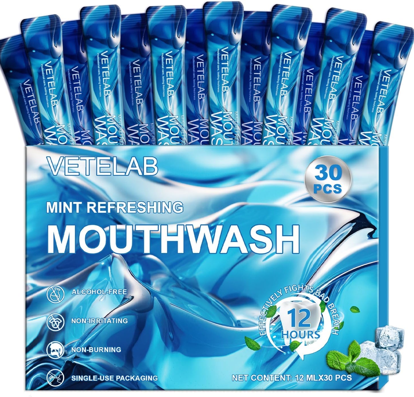 Travel Size Toiletries Mouthwash Packets - TSA-Approved Mini Mint Mouthwash for Adults, Alcohol & Fluoride-Free Oral Care for Air Travel Gifts, Dates & Office, Individually Wrapped (Pack of 30)