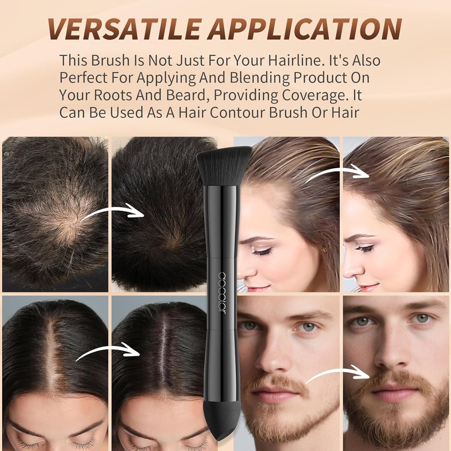 docolor Dual-Ended Hairline Powder Brush, Hair Contour Brush with Sponge Tip, Makeup Brush for Seamless Blending, for Hair Contouring, Root Touch-ups, and Beard Coverage Vegan & Cruelty-free