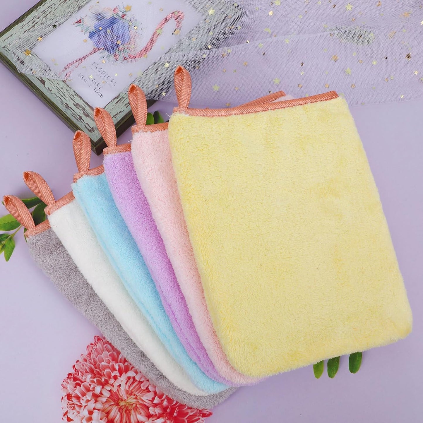 PHOGARY 6 Pack Microfiber Body Wash Mitts, 6×8 Inch Super Absorbent & Soft Face Mitten, Coral Fleece Body Cleansing Bath Spa Cloth, Reusable Makeup Remover Mitt Gloves, 6 Colors
