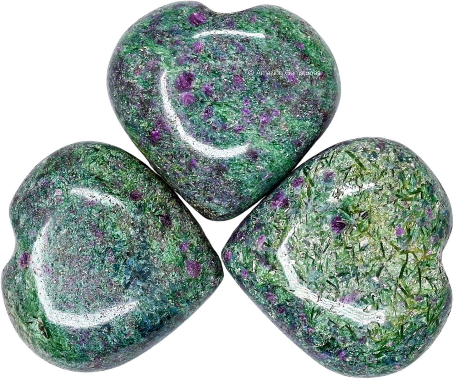 Amazing Gemstone Ruby Fuchsite Crystal Heart Palm Stone - Pocket Massage Worry Stone for Natural Body Chakra Balancing, Reiki Healing and Crystal Grid