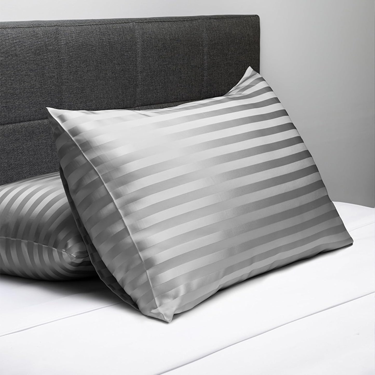 Fishers Finery 30mm 100% Pure Mulberry Silk Pillowcase, Quality Tested (Gray Stripe, King)