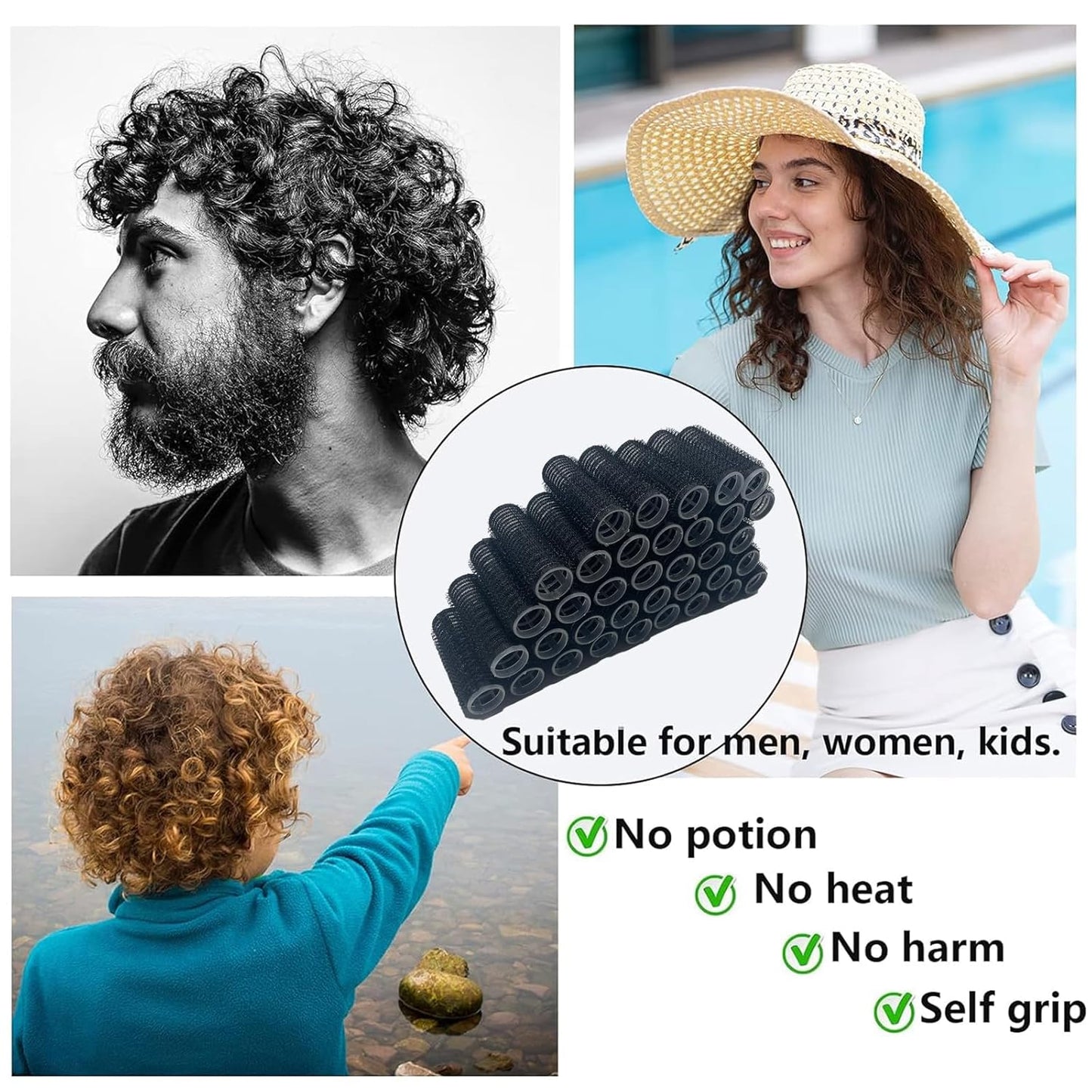 36PCS Self Grip Small Hair Curlers Heatless Roller Hair Curlers Pro Salon Hairdressing Curler DIY Curly Hairstyle Hair Rollers Tools Rat Tail Comb for Women Medium Short Hair(0.8x2.4in-black)