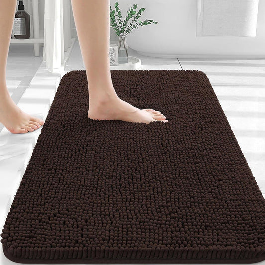 OLANLY Bathroom Rugs 36x24, Extra Soft Absorbent Chenille Bath Rugs, Rubber Backing Quick Dry, Machine Washable Bath Mats for Bathroom Floor, Tub and Shower, Home Decor Accessories, Brown